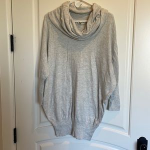 Light grey long sleeve scarf neck light weight sweater
